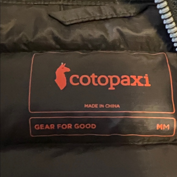 Cotopaxi Black and Blue Puffer Vest with Green Stripe - Picture 2 of 6